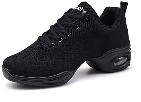 Damen Mesh Geteilte Sohle Jazzschuhe Lace Up Tanzsneaker Modern Tanzschuhe Sportlich Fitness Wanderschuhe Schwarz2 39