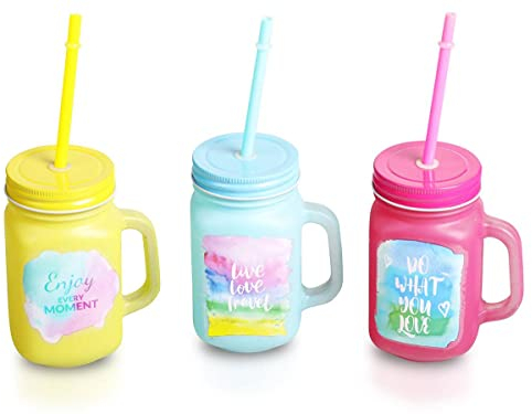 DISOK - Lote 12 Jarras de Cristal con Caña MateENJOY EVERY MOMENT. Originales Jarras con frases en inglés para bodas, bautizos y comuniones.