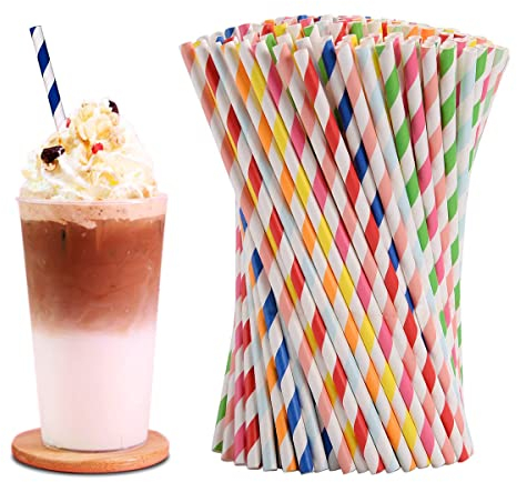 Papierstrohhalme Bunt, XiXiRan 100 PCS Strohhalme Papier Trinkhalme Papier Biologisch Abbaubare Strohhalme zum Basteln Kinder Weihnachten Halloween, 6mm*20 CM (Farbe zufällig)