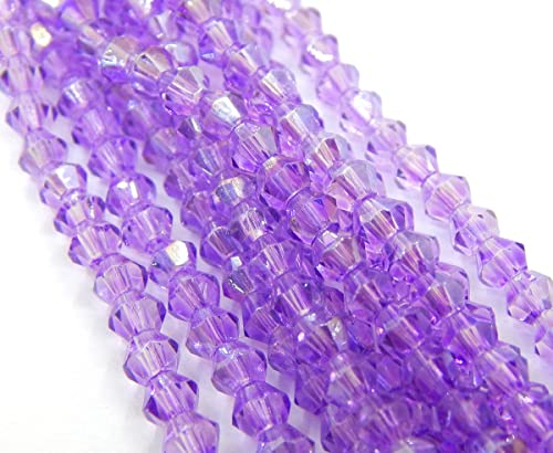 90 cuentas de cristal de Bohemia de 4 mm, doble cono, checas, perlas de cristal, perlas de bicone (morado)