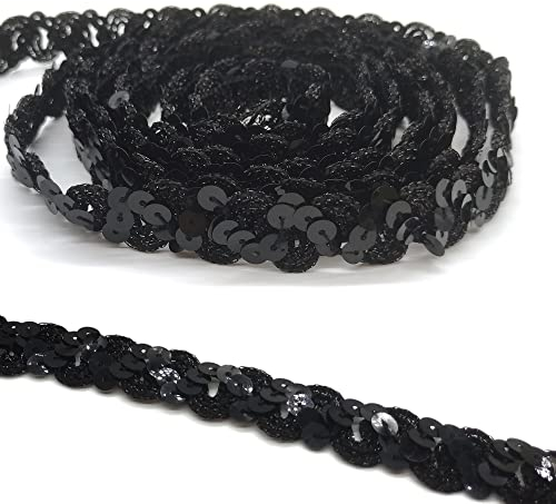 Hayaww 15 Yards 15mm Pailletten Bänder, BauchtanzgüRtel Paillettenband Paillette Paillette Trim Paillettenband Glitzer Borte Aus Dekoband FüR Diy NäHen KostüMe Handwerk Verzierungen (Schwarz)