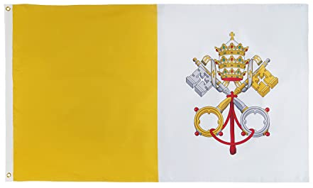 FRF FLAG Vatikan-Flagge, 1,2 x 1,8 m, doppelseitige Vatikanstadt-Flagge, für den Außenbereich, katholische Flagge, mit 2 Messingösen und 4 Reihen unterer Maschenlöcher