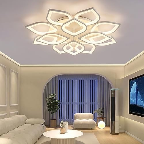 FWX LED Deckenlampe Modern Großer Wohnzimmer Schlafzimmer Deko Lampe Deckenleuchte Dimmbar mit Fernbedienung Deckenlicht Blume Design Decke Pendelleuchte Acryl Schirm für Esstisch Wohn Küche Bad Leuch