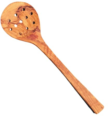 ESPUMADERA RASERA CON ABUJEROS grande DE MADERA DE OLIVO 36,5 Cm x 9cm. De larga durada. Producto de proximidad. ENVÍO GRATIS