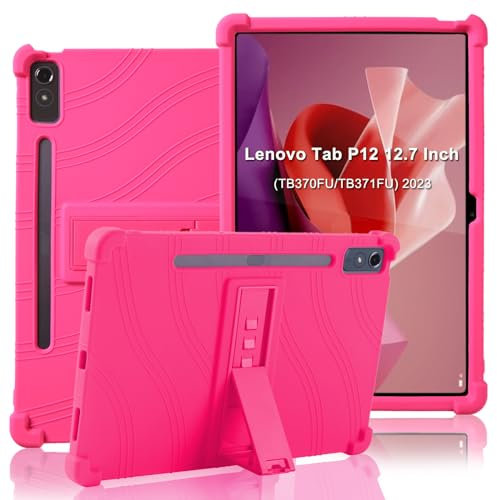 ATOOZ for Lenovo Tab P12 Case 12.7 Inch Android 13 in 2023 Released (TB370FU) Lenovo Xiaoxin Pad Pro 12.7 WiFi Tablet Case (‎TB371FC) with Adjustable Bracket Soft Silicone Shockproof (Rose red)