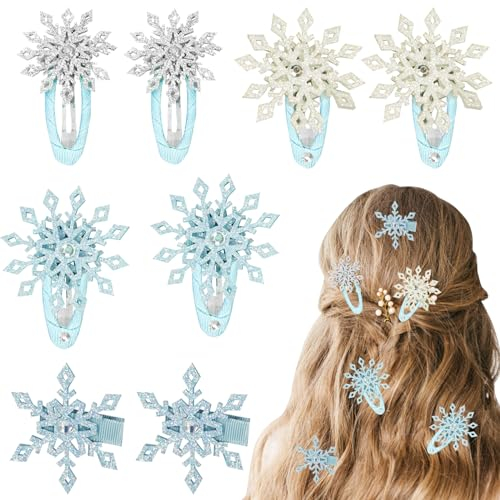 Lot de 8 pinces à cheveux en forme de flocon de neige, accessoires pour cheveux en forme de flocon de neige, pinces à cheveux de Noël d'hiver avec strass pailletés accessoires pour (4 styles)