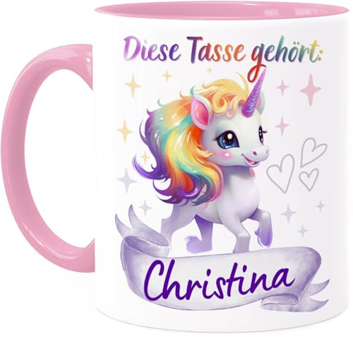 Cupdarling® Tasse Licorne Personnalisée - Mug Enfant avec Prénom Pour Fille - Rose - Cadeaux Licorne - Tasse De Noël - Cadeaux Personnalisés Enfants - Gobelet Enfant en Céramique 330ml