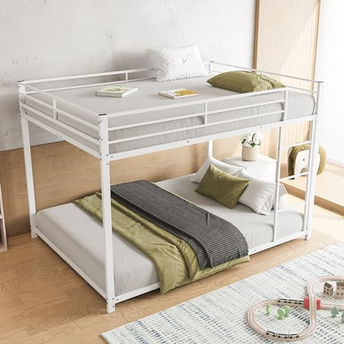 Azkoeesy Etagenbett Doppelbettgestell Metall 140 x 200 cm, Kinderbett Hochbett Stockbett Jugendbett für Kinder, Teenager und Erwachsene, weiß