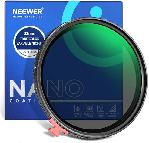 NEEWER 52mm Filtro ND Variabile True Color ND2-32(1-5 Stop) Filtro Densità Neutra Limitata e Putter, Vetro Ottico HD Multistrato/No Croce X/Telaio Alluminio/Resistente Acqua/Graffio/Impronta Digitale