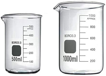 Rocwing Boro 3.3 Messbecher aus Glas mit Graduierung für Labor oder Küche (500 + 1000 ml)