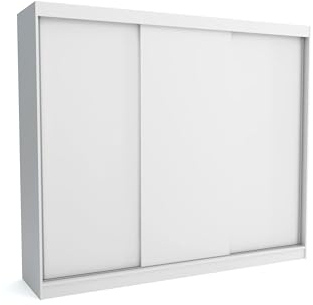 Brent - Kleiderschrank Schiebetüren Emily, 250cm Breit, Schlafzimmerschrank mit 1 Kleiderstange und Einlegeböden für Kleidung, Kleiderschrank Weiß