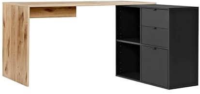 mokebo Eckschreibtisch groß in Eiche/Schwarz mit Schubladen & Fächern 'Der Produktive', auch als Schreibtisch oder Arbeitstisch im Büro, Kinderschreibtisch oder Gaming Tisch 145x77x54 (B/H/T in cm)