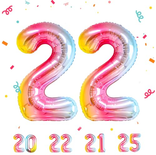 Geburtstag zahlen luftballon 22 jahre | Regenbogen Folienballon 22 XXL -Riesen Folienballon in 40 - 101cm Geburtstagsdeko - Ballon Zahl Deko zum Geburtstag .Fliegt mit Helium