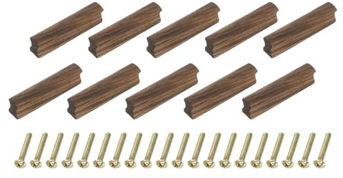 sourcing map Juego de 12 tiradores de madera de nogal con tornillos de 64 mm de distancia entre agujeros, tiradores de armarios, tiradores muebles de cocina, madera de nogal negro