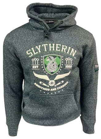 Sweat à capuche unisexe sous licence Harry Potter Serpentard, tissu chaîne et imprimé bouffant, avec drapeau de Quidditch brodé sur les manches, Serpentard., L