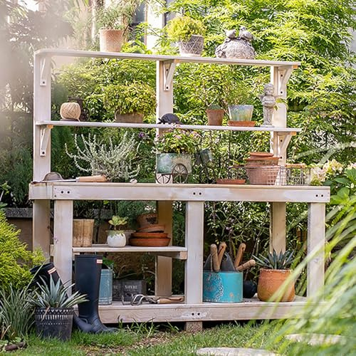 Pflanztische, Pflanztisch Aus Holz für Draußen, Gartenarbeitsplatz mit 4-lagigem Multifunktionalem Lagerregal, DIY-Gartentisch für Terrassen, Innenhöfe, Balkone