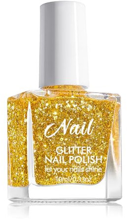Gold Glitzer Nagellack - Schnelltrocknend Glitter Nagellack - 10ml Glänzend Glitzernagellack, Shining Ohne UV Lampe Sparkly Nail Polish Maniküre für Nail Art DIY Home (Gold ZY145)