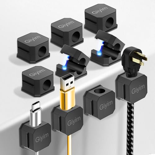 Giyim Kabelhalter Selbstklebend - 10 Stück Neuer Magnetischer Kabelmanagement, Stark Haftende Kabel Organizer, Verstellbare Kabelclips für Ladekabel, HDMI, Audiokabel und Andere Kabel (Schwarz)