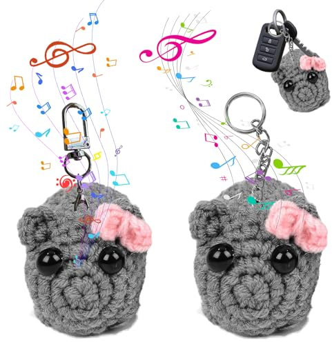 Ruikdly 2 Stück Sad Hamster Meme Plüschtier, Trauriger Hamster Schlüsselanhänger Mit Sound, Häkel Puppen für Kinder, Handgefertigte Strickpuppe