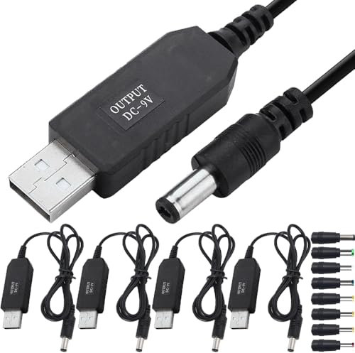 Xiatiaosann DC 5V 2A to DC 9V Step-up USB Converter Adapter Cable, USB Adapter with DC Jack 5.5 x 2.5mm Power Supply Cable for Fan, Table Lamp, with DC Convertor Set (3.3FT, 4 Pack)