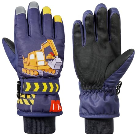 QKURT Kids Ski Gloves, Waterproof Winter Warm Snow Gloves for Boys Girls, Snowboard Gloves Ski Skate Mittens with Fleece Lining for Children Age 2-13 Cold Weather Outdoor Sport