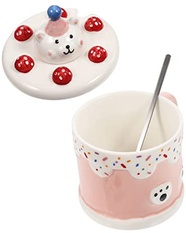 Mikinona Tazza Da Caffè in Stile Vintage Con Illustrazione Di Orso Coperchio Della Tazza Cucchiaio Per Bevande Casalinghe