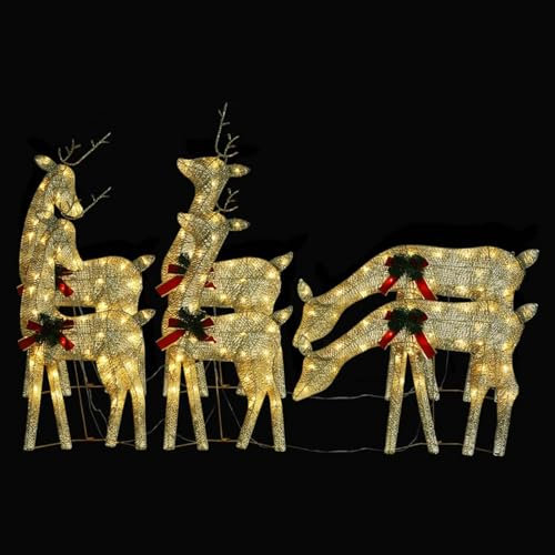 Tidyard 6 STK. LED Rentiere, Rentiere Weihnachtsdekoration, Beleuchtet Dekofigur Weihnachtsdeko Weihnachten Beleuchtung Außen, Golden Warmweiß Mesh
