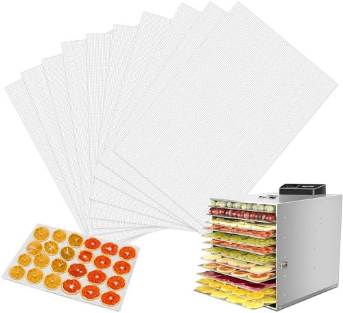Herbst Dehydrator Film for Dehydrator, 35 x 30 cm, Reusable Drying Film, Non-Stick Steam Mats, Silicone Dehydrator Sheets for Rectangular/Round Dehydrator, Fruit Dryer, Pack of 10