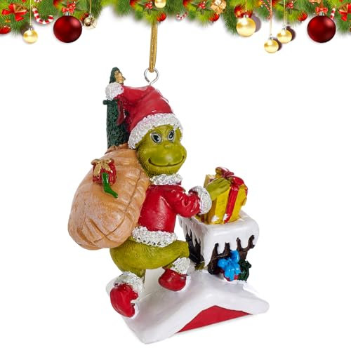 Warmiehomy Christmas Tree Decorations, Grinch Hanging Christmas Ornaments Resin Table Ornaments for Home Decor, Kids Xmas Gifts (Chimney Grinch Thief)