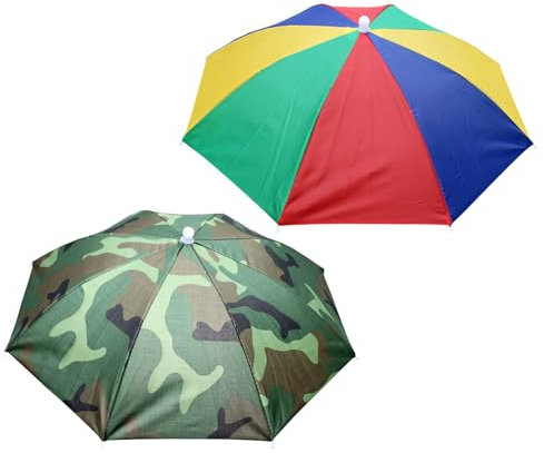 CHUNLINLAODA 2 Stück Regenschirmhut verstellbarer Regenschirmhut Faltbarer Sonnenschirm-Hut mit Elastischem Band Regenbogen Wassermelone camouflage Muster für Outdoor-Angeln Golf Aktivitäten (Rot)