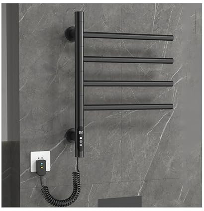 WRJAHCG Toallero Electrico Baño con Rotación De 180 Grados,Secatoallas Electrico Pared, Inteligente Radiador Electrico Bajo Consumo,Negro,4 Rods