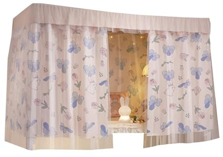 LUNCHS Mit Verschlüsselten Gazevorhängen Metallringstanzung Bettvorhang Hochbett Erhältlich für Alle Jahreszeiten Vorhang Hochbett Schule(Curtain*1,1.35M_Flower)