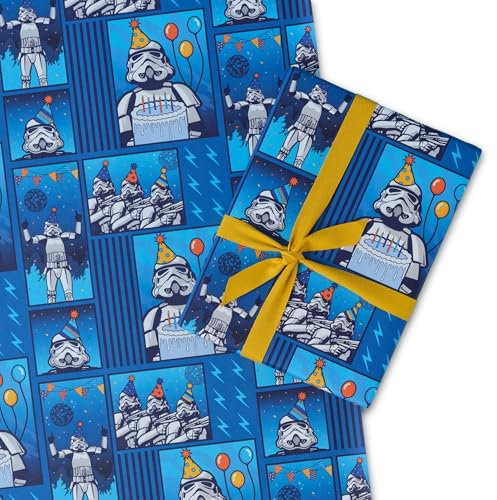 Cardology - Original Stormtrooper Birthday Wrapping Paper | Set of 4 Sheets & 4 gift tags (2 different designs), Plastic Free & Fully Recyclable, 50cm x 70cm per sheet | Officially Licensed