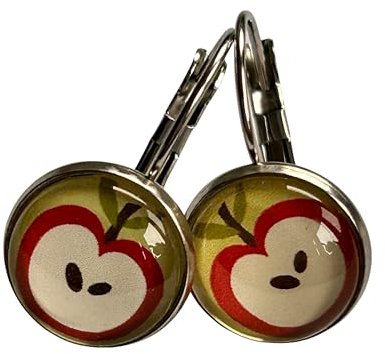 Cabochon Brisuren Ohrhänger Klappbrisuren halber Apfel grün rot schwarz weiß aus Edelstahl 8 mm, 12 mm, 25 mm (25 mm)