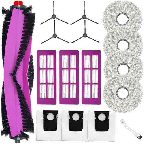 DianSung accessoires pour Eureka J15 Pro Ultra robot aspirateur pièce de rechange, Brosses à rouleau + 4 Chiffon + 3 sac à poussière + 4 brosses latérales + 3 filtres