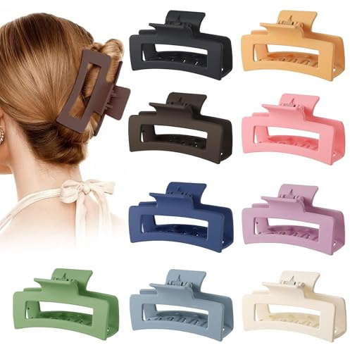 Somnr 9PCS Matte Hair Claw Clips for Women & Girls, Strong Hold Non-Slip