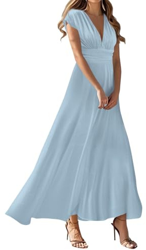 Sommerkleid Spaghettiträger Damen Sommerkleider Musselin Kleid Wickelkleid Sommer Beach Rockabilly Kleider Weisses Kleider Sommer Swing Kleid Damen A Linie Flieder Eukalyptus (Blau,XL)
