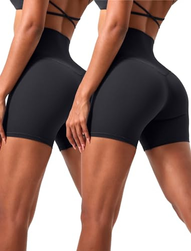 VOENXE Short Sport Femme Taille Haute, Anti Frottement Shorty Cycliste Femme, Yoga Legging Court sans Couture, Multiusage Fitness Cuisse Boxer Culotte Fille, éLastique sous Robe Panty, Lot De 2