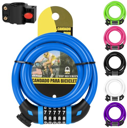 Ainiv Bike Lock, High Security 5-Digit Combination Coiling Cable Lock, 1.2mx12mm, Heavy Duty Bike Lock with Mounting Bracket, for Bike, Motorbike, Scooter, Gate, Fence, Blue
