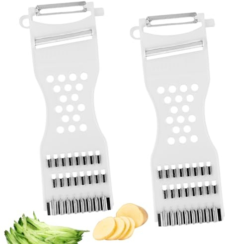 Set Di 2 Pelapatate Multifunzione 6 In 1,Sbucciatore Pela Patate E Verdure, Grattugia Per Formaggio, Taglia Verdure Portatile Da Cucina (Bianco)