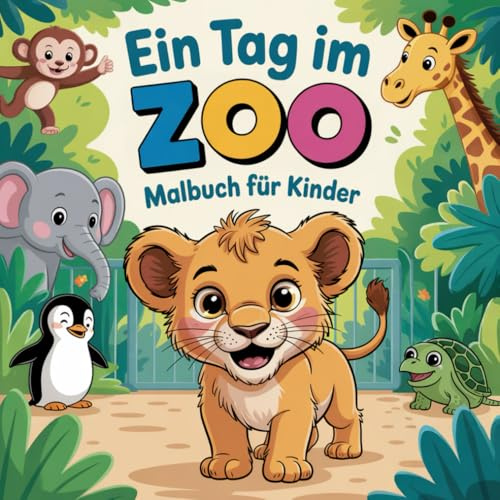Ein Tag im Zoo - 50 lustige Tiere zum Ausmalen für Kinder ab 4 Jahren, fördert Konzentration und Kreativität