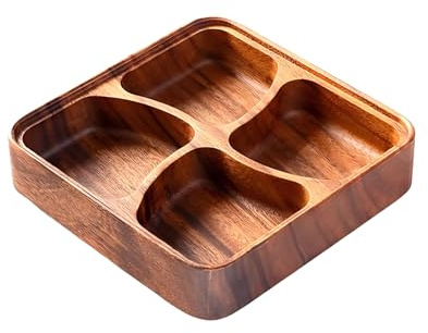 per snack in legno, vassoio da portata diviso per frutta secca, materiale in legno naturale con 4 scomparti a griglia, organizer decorativo, per cucina, feste, tavolo da pranzo, soggiorno