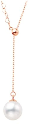 Beydodo Y-Kette Rotgold 585, Damen Halskette mit 8MM Perle Kette Rosegold 45CM Charms