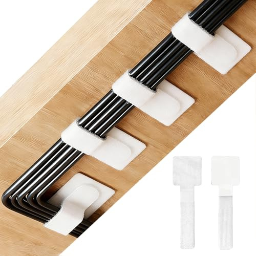 Wanheart 50 PCS Under Desk Cable Management,Self-Adhesive Cable Organizer, Adjustable Loop Cable Ties,for PC/TV/Router No-Drill Cable Organization (White)