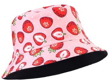 Fokroin Erdbeer Damen Fischerhut, 1 Stück, Rosa, Outdoor Fischerhut, Schatten, Sonnenschutz, für Liebhaber, Fasching Karneval, Cosplay Kostüme Accessoires