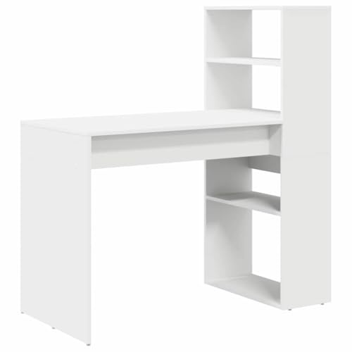 ULUYYUC Bureau blanc 113 x 54 x 120 cm, étroit, avec étagère, design moderne, panneau en bois robuste, pour bureau, maison, chambre à coucher et chambre d'adolescent