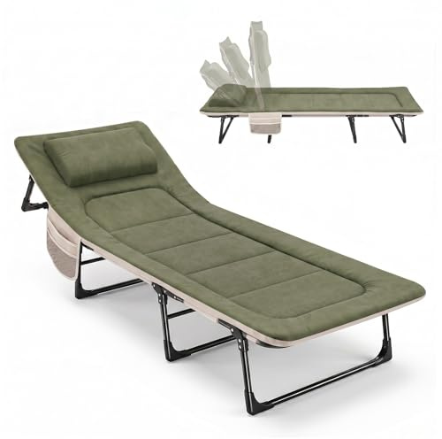 Sekey Campingbett Klappbett faltbar für Erwachsene | Feldbett bis 200 kg belastbar mit Kissen, Reisebett Gästebett für Camping, Festival, Büro, Garten und Wohnmobil - Dunkelgrün