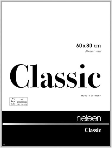 nielsen Bilderrahmen, 60 x 80 cm, Aluminium, Silber glanz, Posterrahmen zum Aufhängen im Hoch- & Querformat, Echtglas, Classic