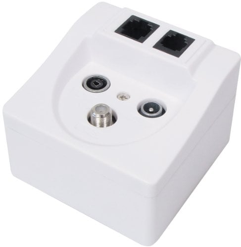 Transmedia FD11SETL Antennendose Multimedia-Anschlussdose TV/Radio/SAT/RJ45(W8/4)/RJ11(W6/4) mit Abdeckung weiß