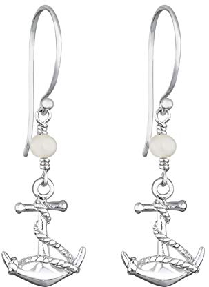 Elli Ohrringe Damen Anker Anhänger Maritim mit Süßwasserzuchtperle in 925 Sterling Silber